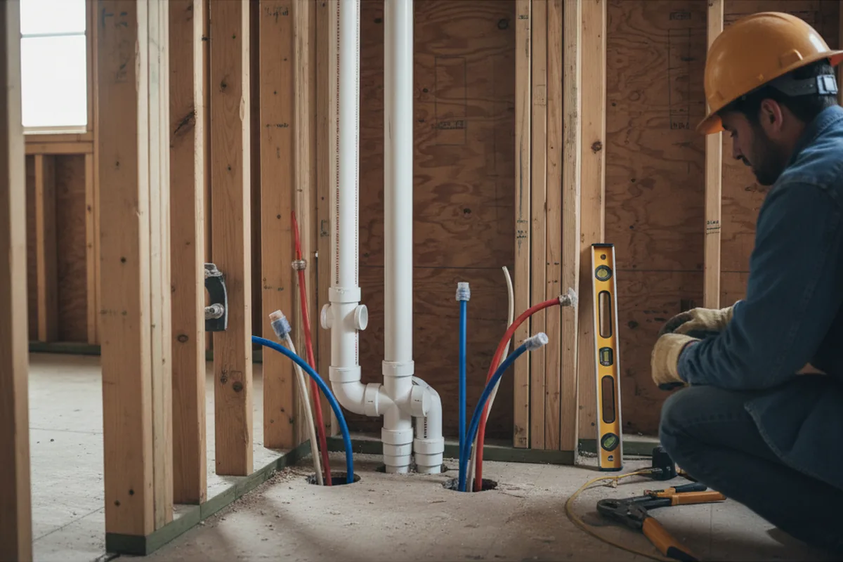 Drain and supply rough-in during Sump Pump Repair in Fayetteville